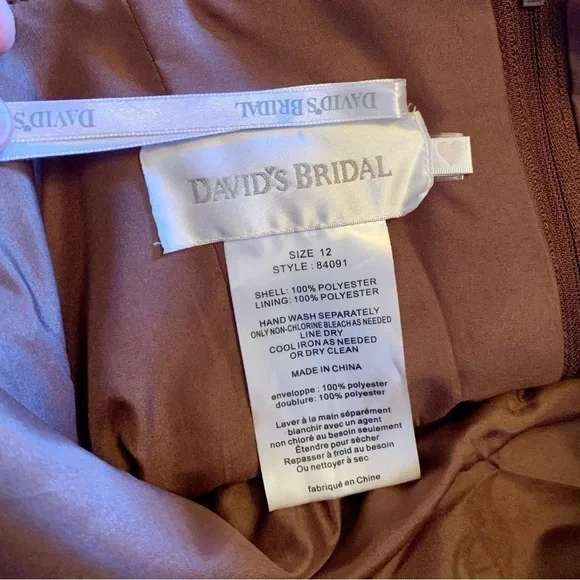 David’s Bridal Mini Strapless Neckline Bubble Hem Ruched Bodice Brown Women’s 12 - Picture 6 of 8